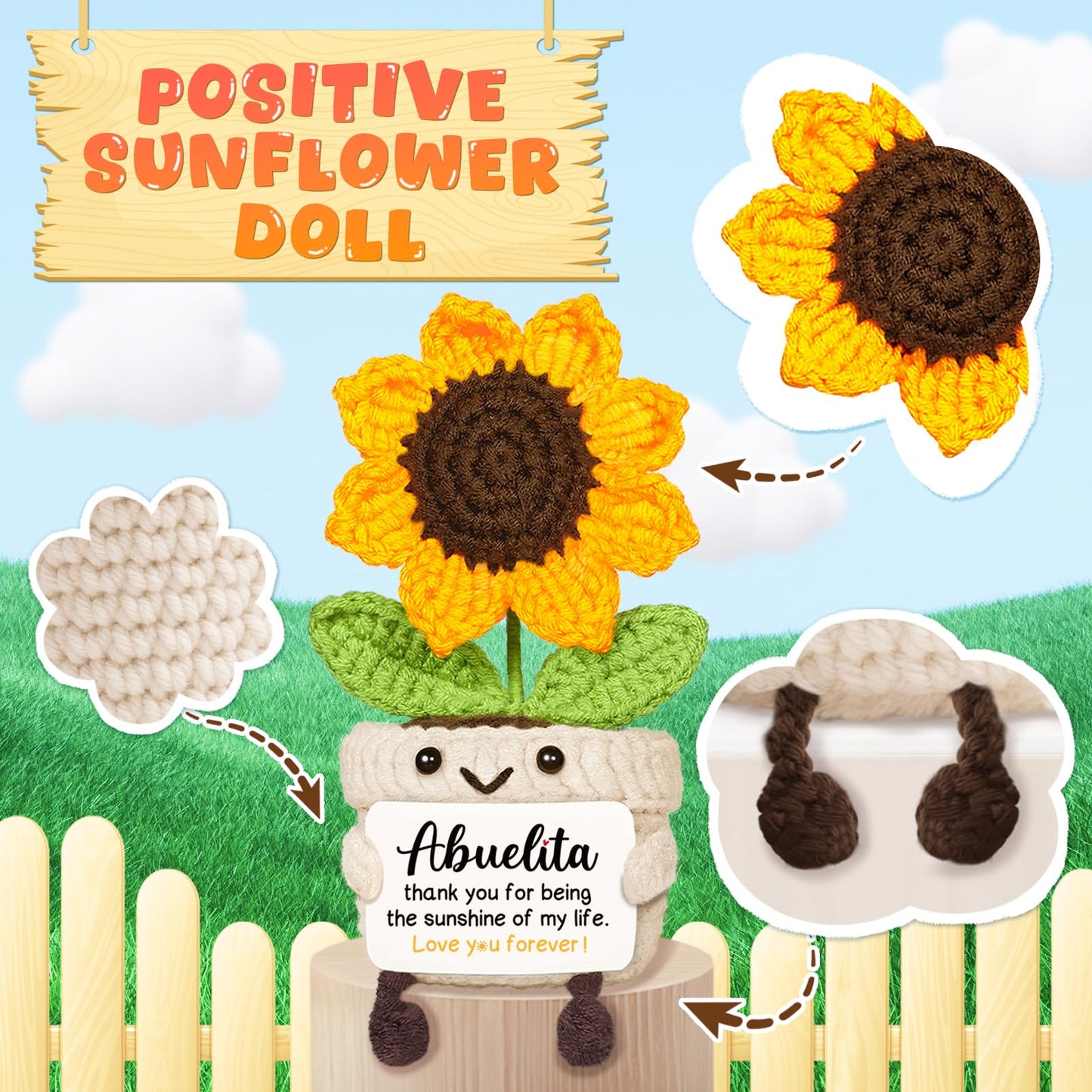 AceThrills Abuelita Gifts, Regalos para Abuela | Regalos de Cumpleaños de Nietos para Día de la Madre, Navidad y Cumpleaños - Hecho a Mano con Crochet Divertido y Bonito Girasol
