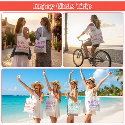 8 Pcs Christmas Girls Weekend Gifts for Women 4 Girls Trip Makeup Bag 4 Weekend Tote Bag Friend Trip Gifts Vacation Bestie Friendship Favors Summer Cosmetic Zipper Goodie Pouch (Classic Color)