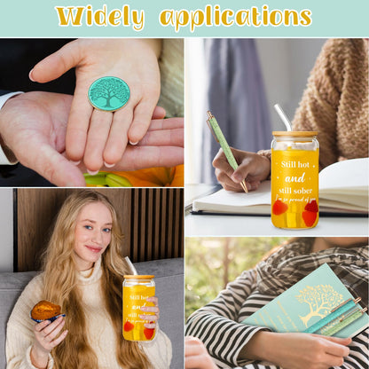 Potchen 7 Pcs Sobriety Gifts Set for Women Men Your Sobriety Is a Big Deal Plaque Sign Sober Glass Tumbler Leather Journal Notebook Pens Coin PVC Bag, Recovery Presents(Sage Green)