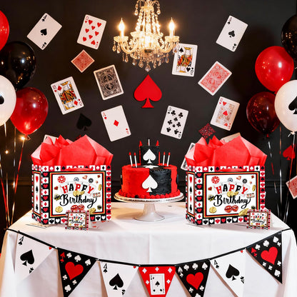 Woosytoo Casino Birthday Gift Bags with Card and Wrapping Paper Casino Party Favors Las Vegas Poker Themed Gift Bag for Men Women Christmas Casino Birthday Party Decorations Supplies