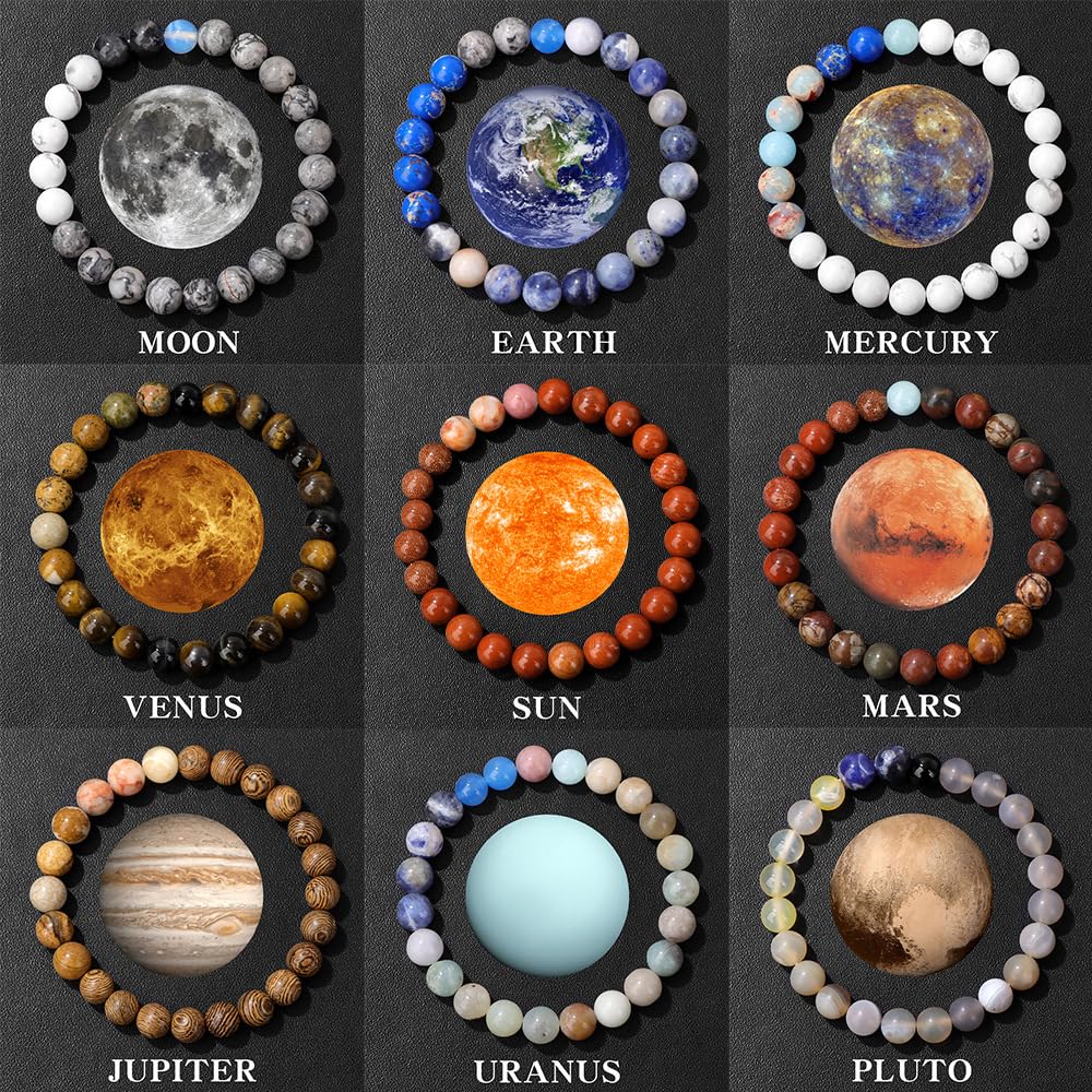 Solar System Planet Bracelet for Women Men Guardian Jewelry Eight Planets Beaded Bracelet for Astronomy Enthusiast Gift Natural Stone Jewelry