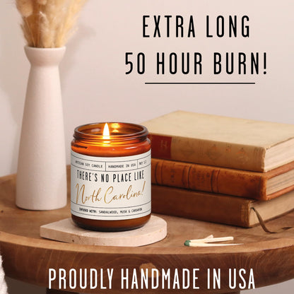 North Carolina Gifts, North Carolina Decor for Home - 'There's No Place Like North Carolina Candle, w/Sandalwood, Musk & Cardamon I North Carolina Souvenirs State Gifts I 9oz Jar, 50Hr Burn, USA Made