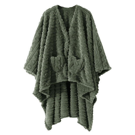 Wearable Blanket Sherpa Fleece Shawl Blanket with Pockets Blanket Poncho Cape for Adults, Cozy Shawl TV Throw Blankets
