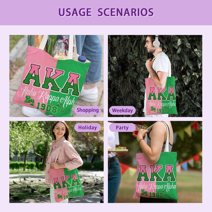 ATHAND AKA Sorority Canvas Tote Bag with Zipper Inner Pocket,Reusable Shopping Beach Travel Grocery Bag for Friend,Girl