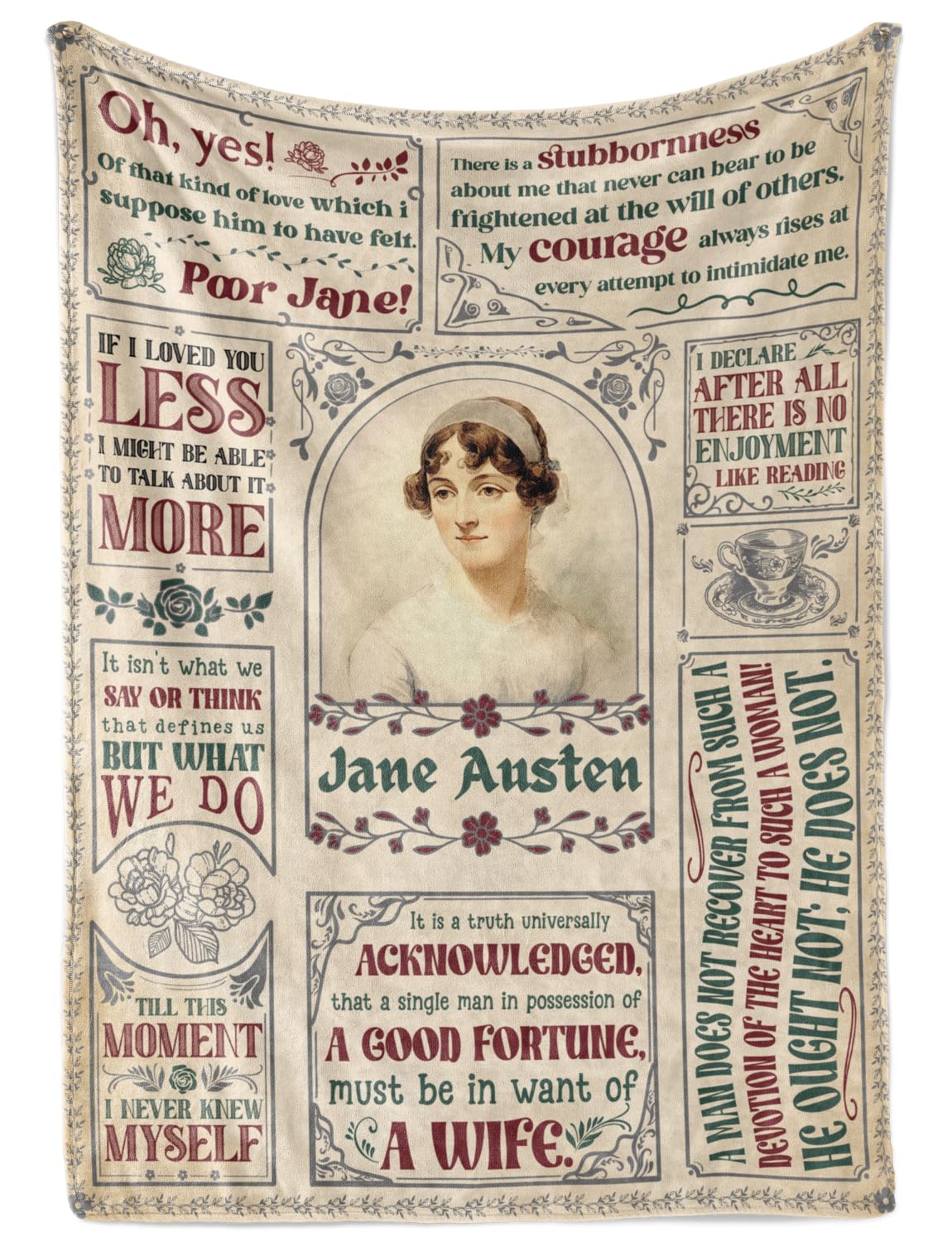 Huglanket Jane Austen Gifts for Women, Flannel Blanket, Personalized Jane Austen Gift for Birthday, Thanksgiving's Day, Christmas - Size 50" x 65" - Frame