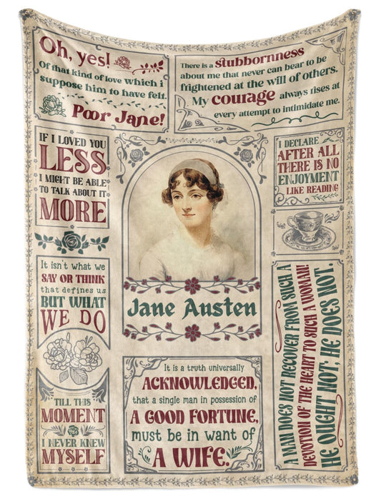 Huglanket Jane Austen Gifts for Women, Flannel Blanket, Personalized Jane Austen Gift for Birthday, Thanksgiving's Day, Christmas - Size 50" x 65" - Frame