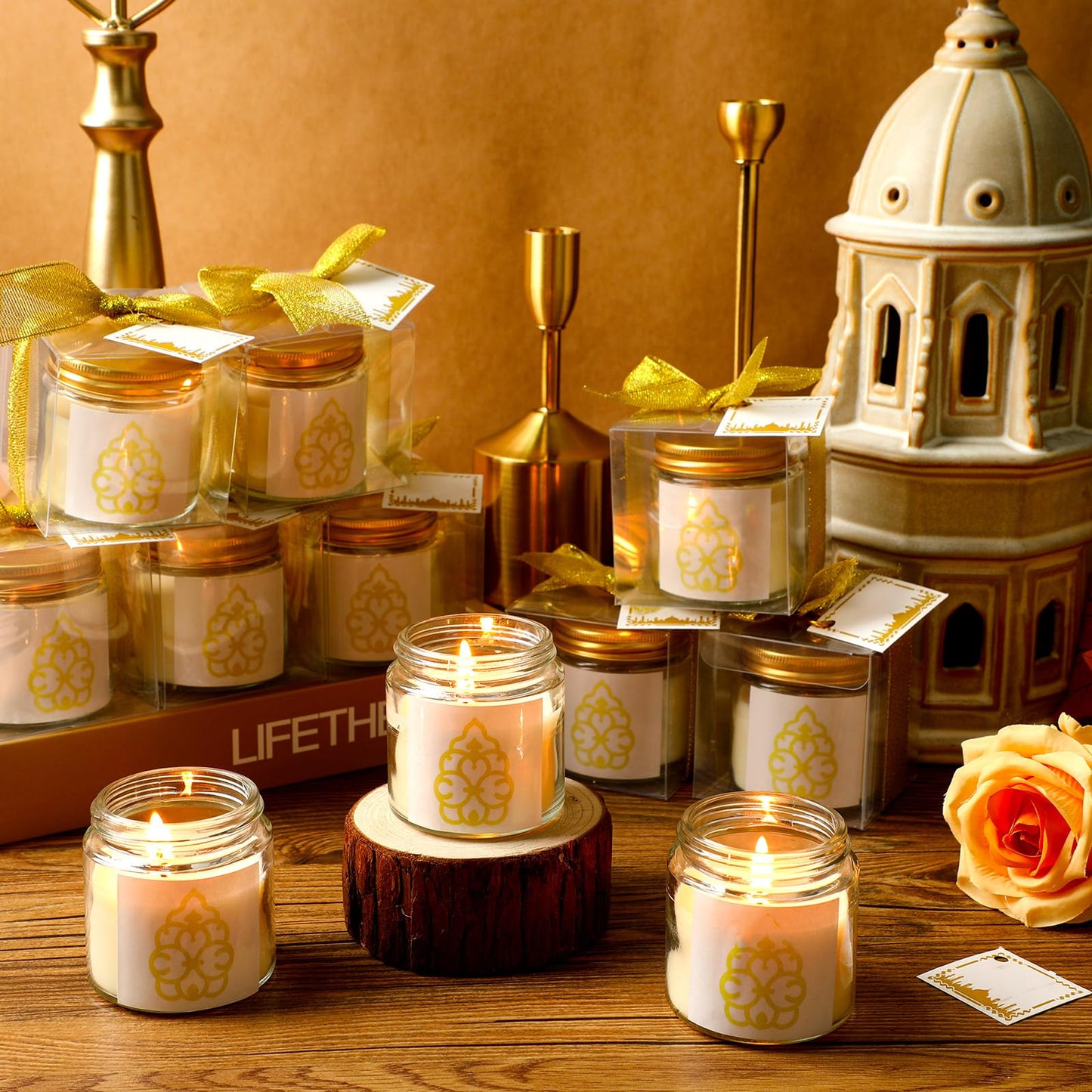 Hoolerry 12 Pcs Eid Mubarak Candles Gifts Bulk Eid Al Adha Party Favors for Women Mubarak Scented Soy Candles Lavender Mini Muslim Islamic Gifts Thank You Glass Jar Islamic Festival Party Favors