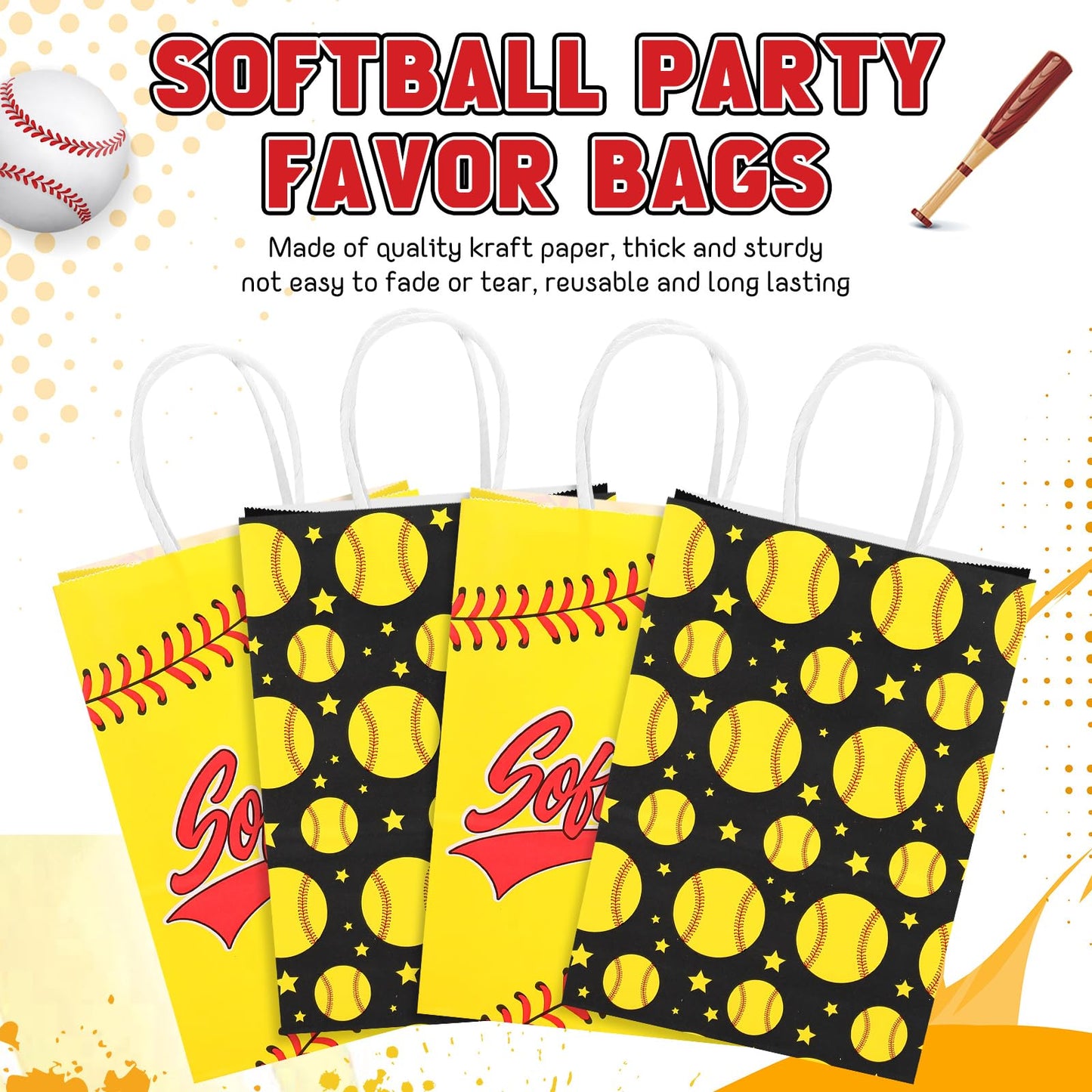 Leinuosen 30 Pcs Softball Gift Bags Softball 2026 Senior Night Party Favor Sport Team Treat Bags with Handles for Snacks Candy End of Season Birthday Party Supplies
