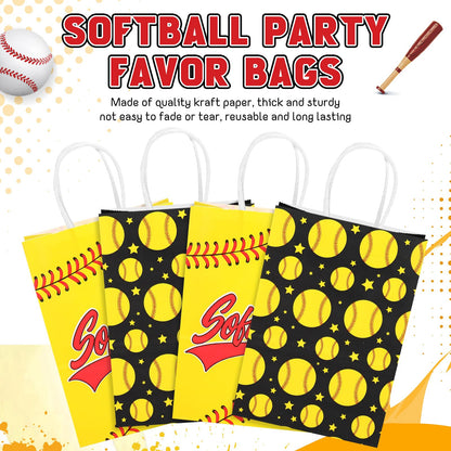 Leinuosen 30 Pcs Softball Gift Bags Softball 2026 Senior Night Party Favor Sport Team Treat Bags with Handles for Snacks Candy End of Season Birthday Party Supplies