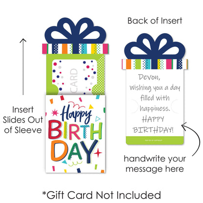Big Dot of Happiness Cheerful Birthday Gift Card Holders - Colorful Celebration Money and Gift Card Sleeves, Premium Presentation Set with Envelopes, 8 Pack