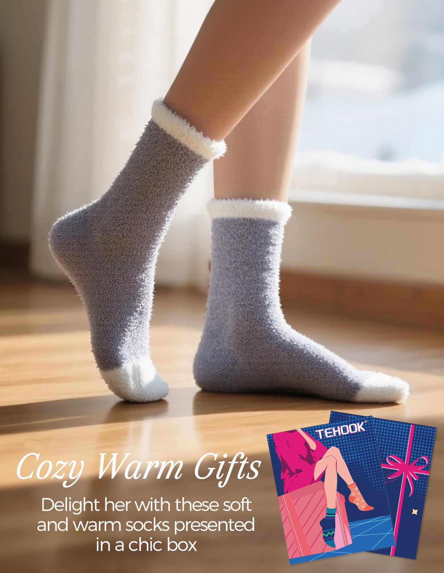 TEHOOK Warm & Cozy Gifts for Women, Fluffy Fuzzy Plush Sleeping Slipper Socks - Soft Warm Fabric