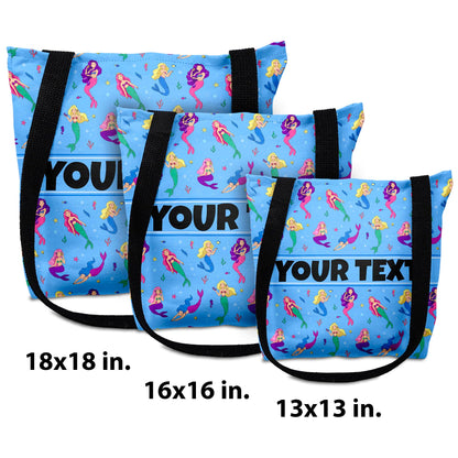 Personalized Tote Bag - Mermaids, Custom Name/Text, Reusable w/Straps, Canvas Cloth Fabric, Customized Gift Idea, Birthday/Christmas/Holiday Present, 18x18