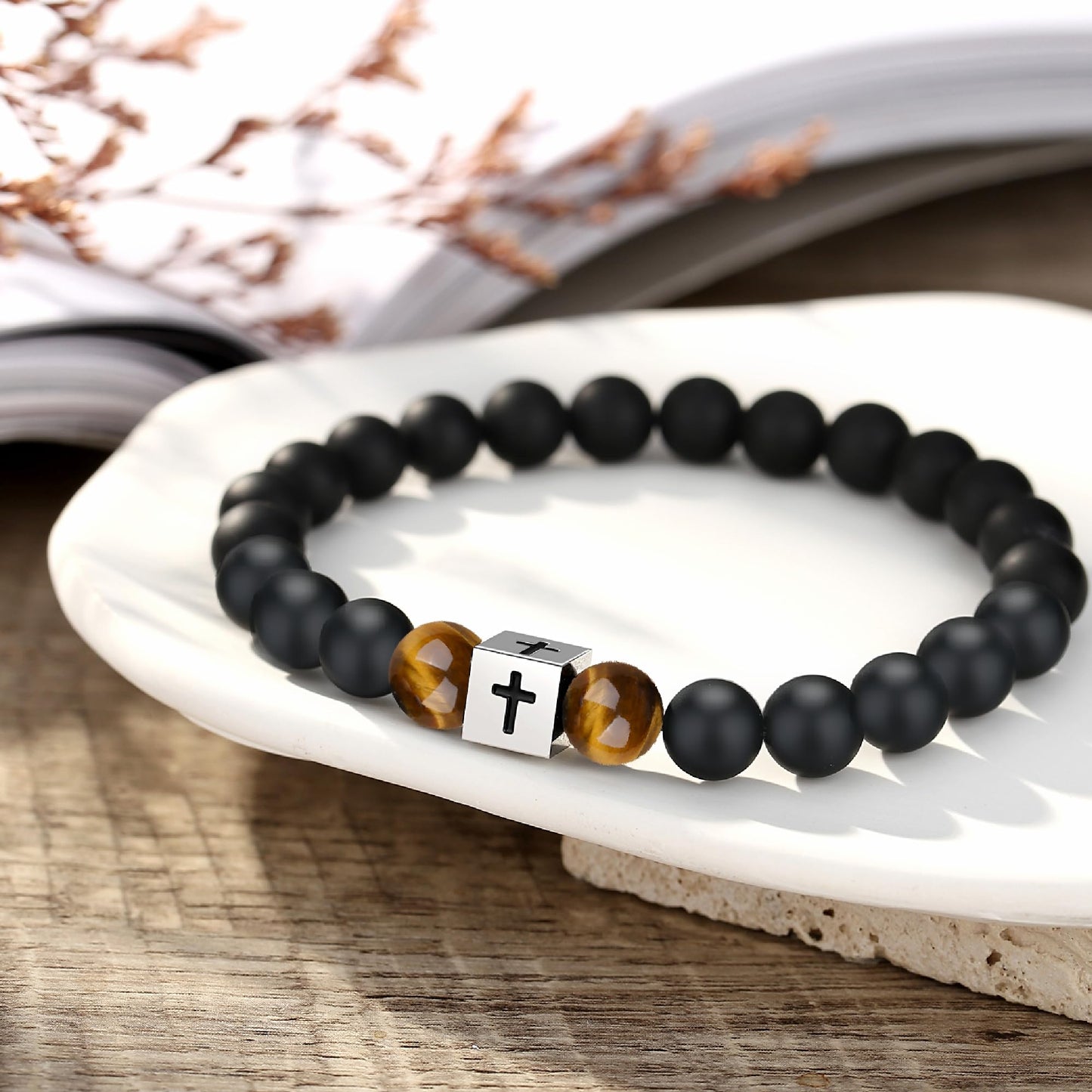 AryaHozel Beaded Cross Bracelet for Men & Boys - First Communion/Confirmation Gifts for Boys, Mens Gifts for Birthday, Graduation, Father's Day, Christmas, Valentine's Day, Easter...