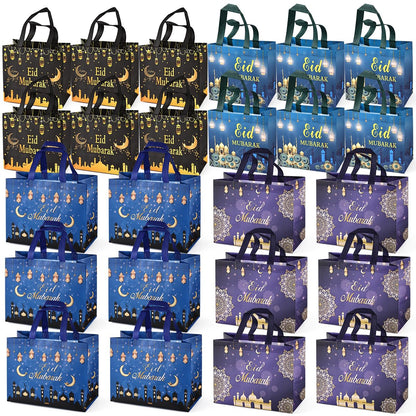 Aviski 24PCS Eid Mubarak Reusable Gift Bags, Treat Bags with Handles, Ramadan Mubarak Party Bags, Multifunctional Non-Woven Eid Bags for Gifts Wrapping, Ramadan Kareem Party Supplies