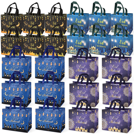 Aviski 24PCS Eid Mubarak Reusable Gift Bags, Treat Bags with Handles, Ramadan Mubarak Party Bags, Multifunctional Non-Woven Eid Bags for Gifts Wrapping, Ramadan Kareem Party Supplies
