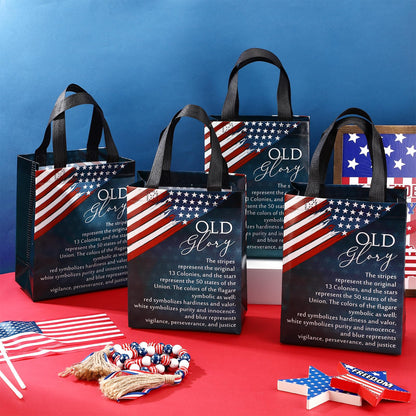 Sweetude 15 250 Anniversary Patriotic Gift Bags Bulk American Flag Theme Bags with Handle Medium Reusable USA Souvenirs Gifts for Church Remembrance Day Party Decorations Favors