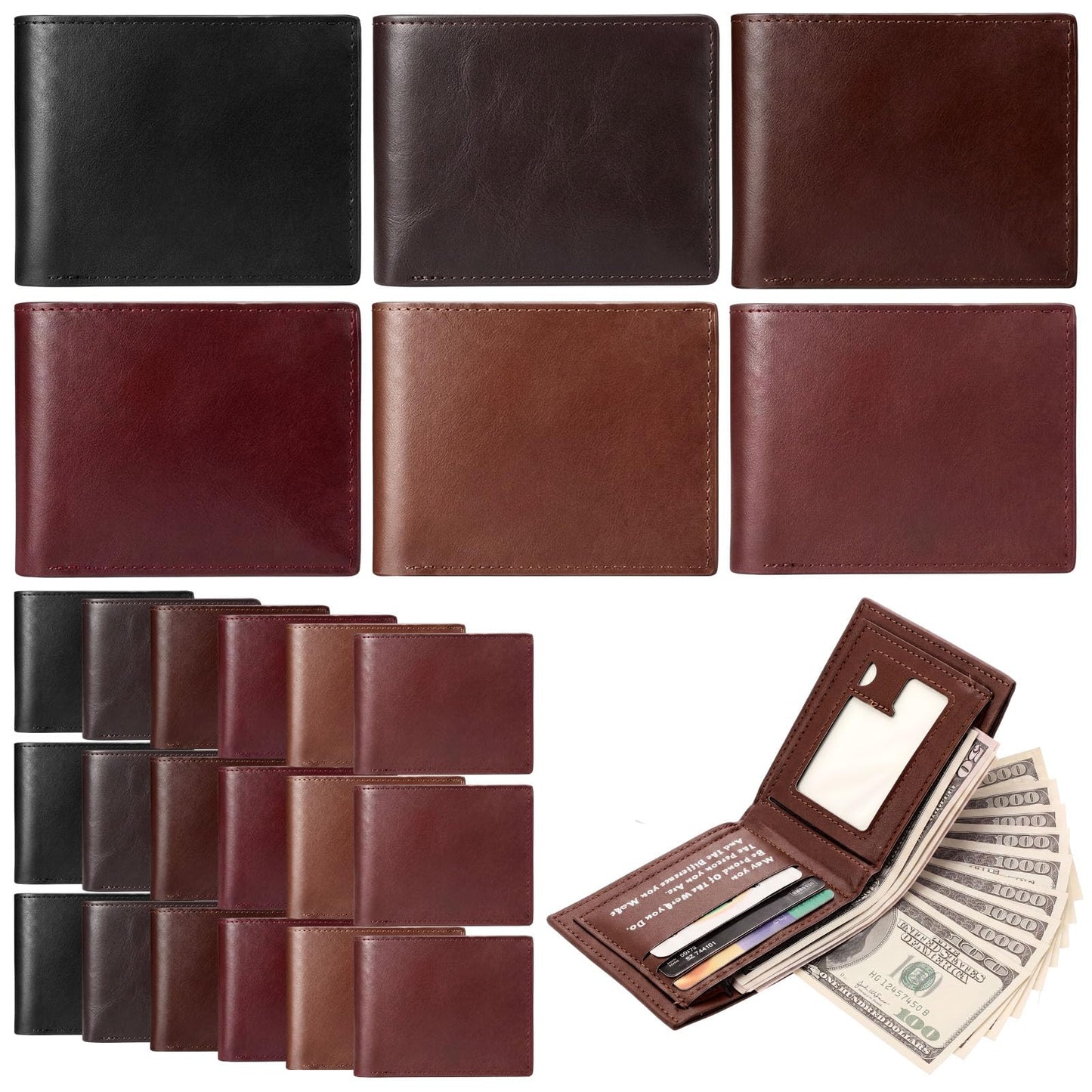 24 Pcs Fathers Day Bulk Gifts Wallet for Men, Bifold Leather Engraved Wallet for Husband Son Dad Coworkers Employees (Multicolor)