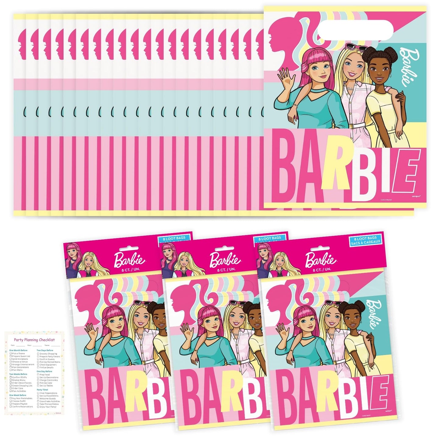 Unique Barbie Party Bags - Barbie Party Decorations - 24 Goodie Bags, Checklist - 24 Guests - Birthday Decorations