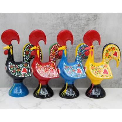 6" Traditional Hand-Painted Portuguese Good Luck Rooster Galo Barcelos Metal Figurine - Made in Portugal, Symbol of Good Luck & Prosperity - Collectible Souvenir (Black)