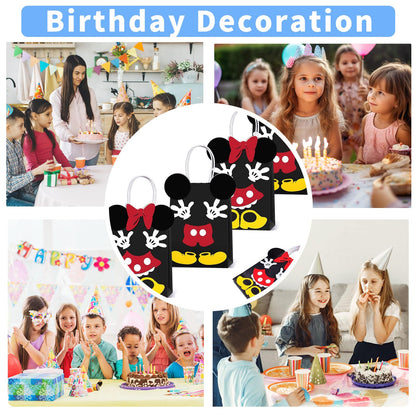 JAMNSY 12 Pcs Mouse Party Favor Bags, Cute Bow Paper Gift Bags with Handles, Cartoon Themed Candy Bags for Birthday Party Decorations & Treat Storage