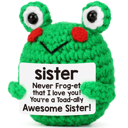 Sister Gifts for Mothers Day, Mother's Day Birthday Gift for Sisters from Brother, Soul Sisters Friend Gifts for Women Teen Girls Graduation Gift for Her, Mini Crochet Frog Affirmation Support Present