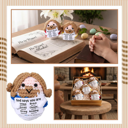 Marsui 5 Pcs 5 Pcs Crochet Dolls Christian Positive Gifts for Women Mini Jesus Figures with Positive Card Handmade Religious Crochet Plush Doll for Church Sunday School Motivational Gift (Colorful)