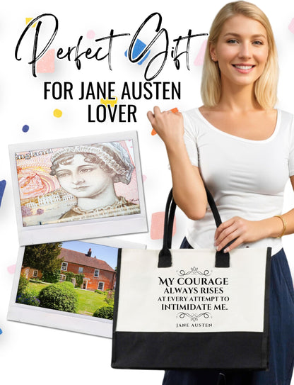 InnoBeta Jane Austen Gifts, Canvas Tote Bag, Jane Austen Bag with Top Zipper Closure and Shoulder Strap for Birthday, Mother's Day, Christmas