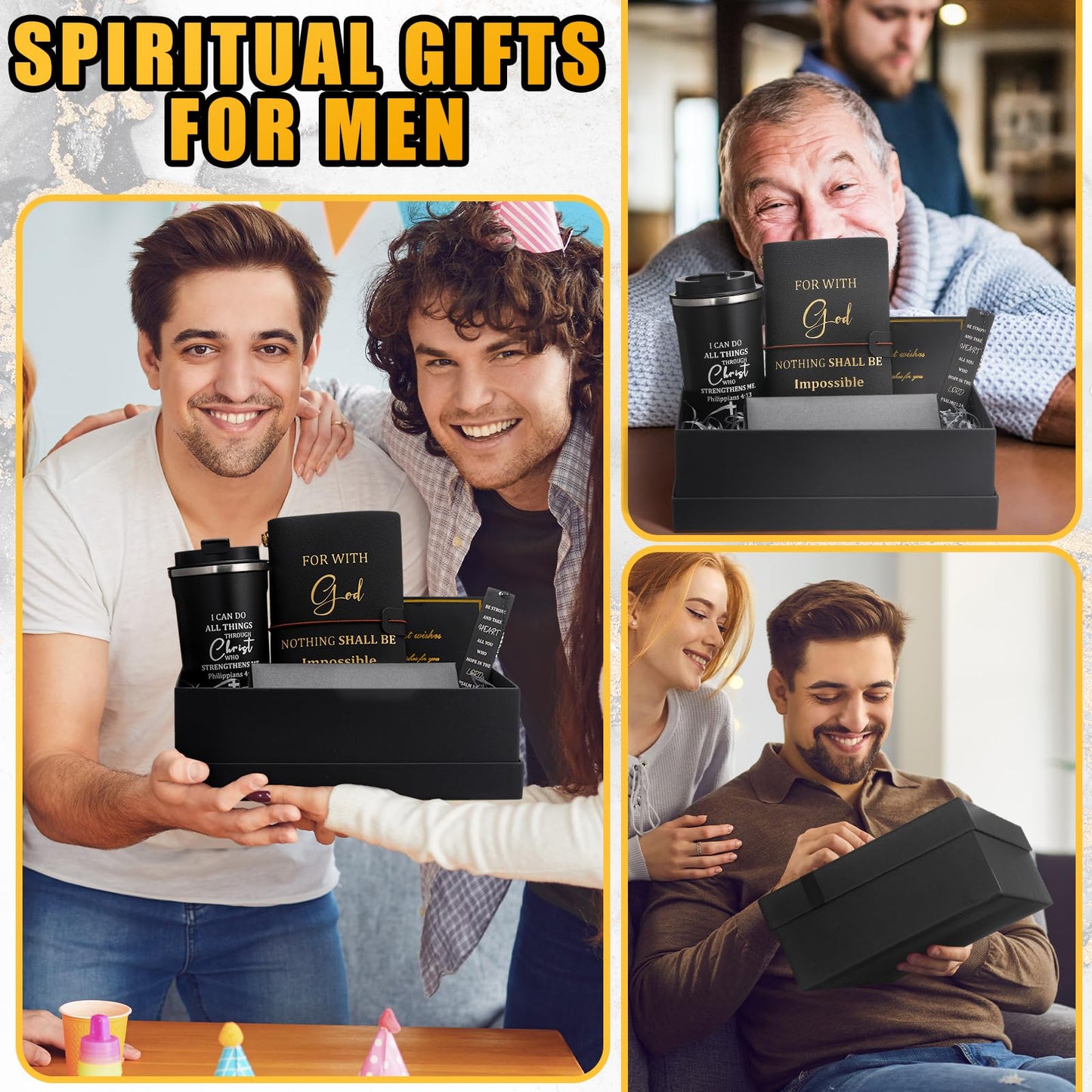 6 Pcs Father's Day Christian Gift Set for Men Inspirational Religious Faith Gift with 17oz Tumbler Notebook Bookmark Pen and Greeting Card for Father Dad Husband Grandpa Friends(Black)