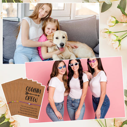 Tondiamo 6 Pcs Cousin Bracelets Cousin Gifts for Women with Wish Cards and Bags for Sister Friendship Birthday Party Gifts