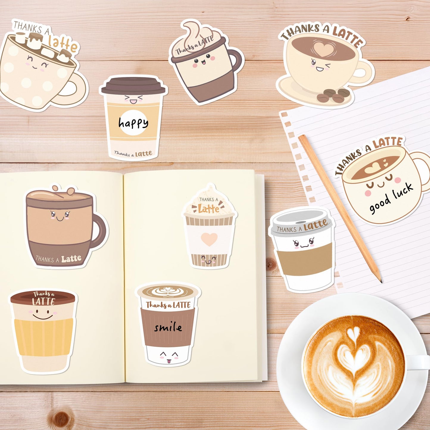 Xqumoi 30 Pack Thanks A Latte Sticky Notes - Coffee Cup Self Sticky Notepad Thank You Gift Latte Lover Self-Adhesive Writing Memo Pad for Barista Office School Supplies Party Favor Goodies Bag Fillers