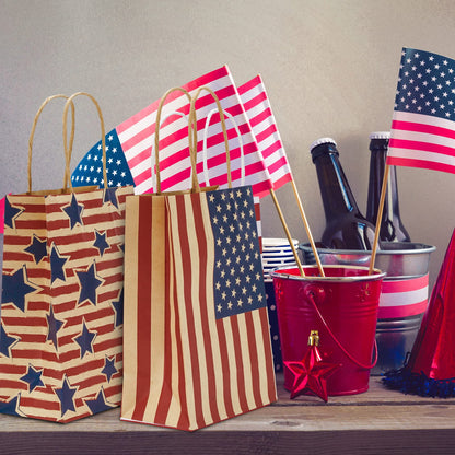AnyDesign 16Pcs Patriotic 4th of July Paper Gift bags with Handle American Flag Star Stripe Party Favor Bags Candy Goodie Treat Bag for 250th Anniversary Independence Day, 5.9 x 8.3 x 3.1 In