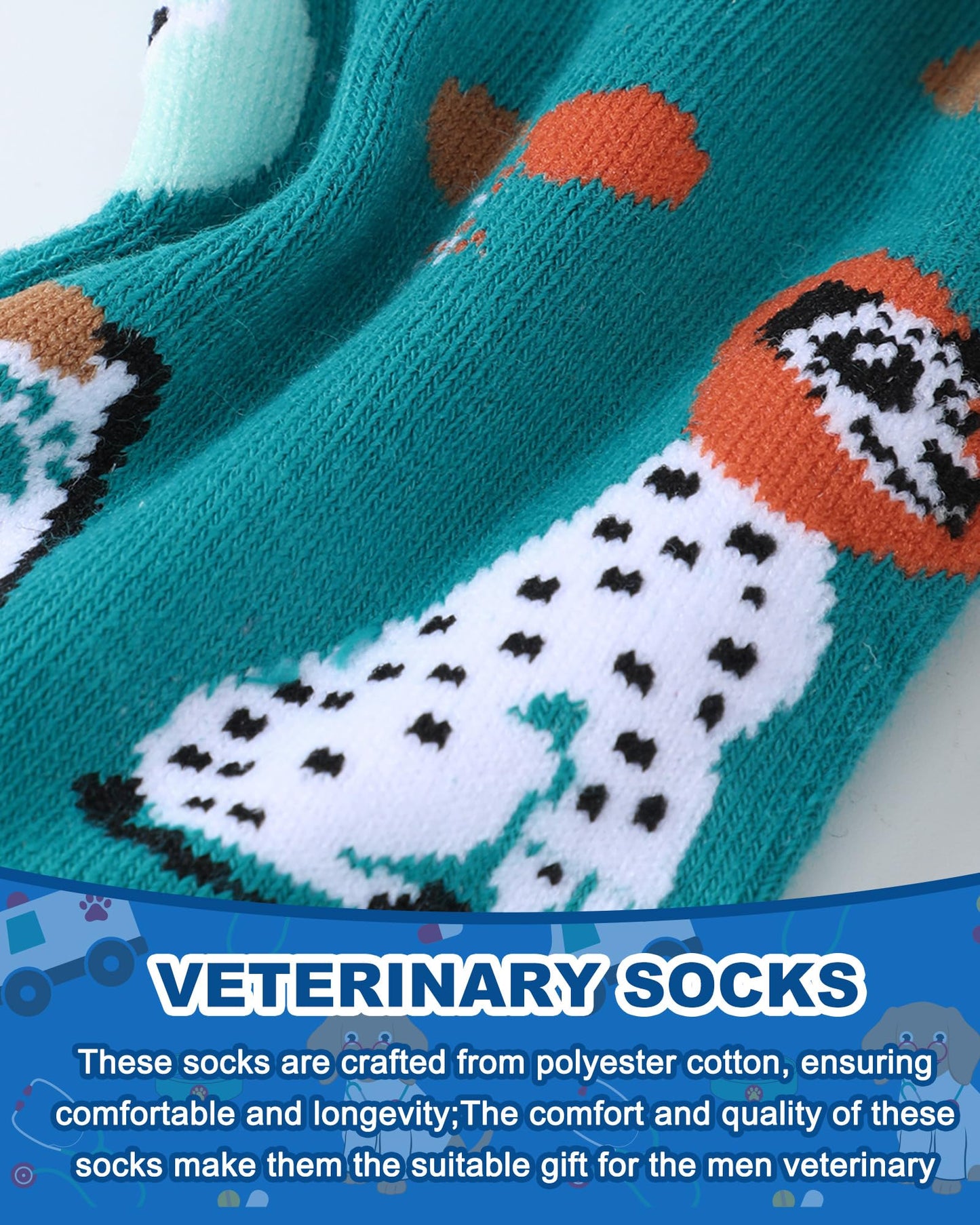 Skicuff 6 pairs Veterinary Socks for Women Men Novelty Veterinarian Cotton Socks Veterinary Week Gift for Doctor Vet Tech