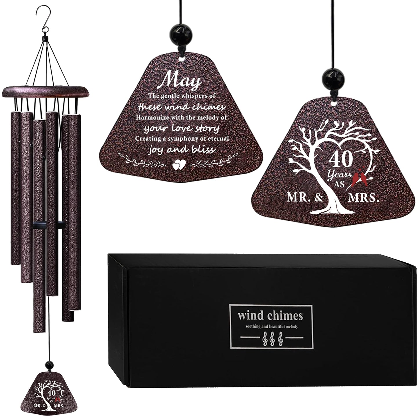 ZANIION 40th Anniversary Wedding Gifts Wind Chime 32", Happy 40 Years of Marriage Gifts Idea, 40th Anniversary Decorations for Couples, Parents, Husband, Wife, Romantic Gift for Her/Him Wine Bell 32"