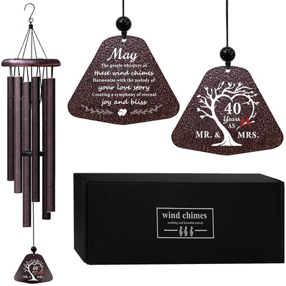 ZANIION 40th Anniversary Wedding Gifts Wind Chime 32", Happy 40 Years of Marriage Gifts Idea, 40th Anniversary Decorations for Couples, Parents, Husband, Wife, Romantic Gift for Her/Him Wine Bell 32"