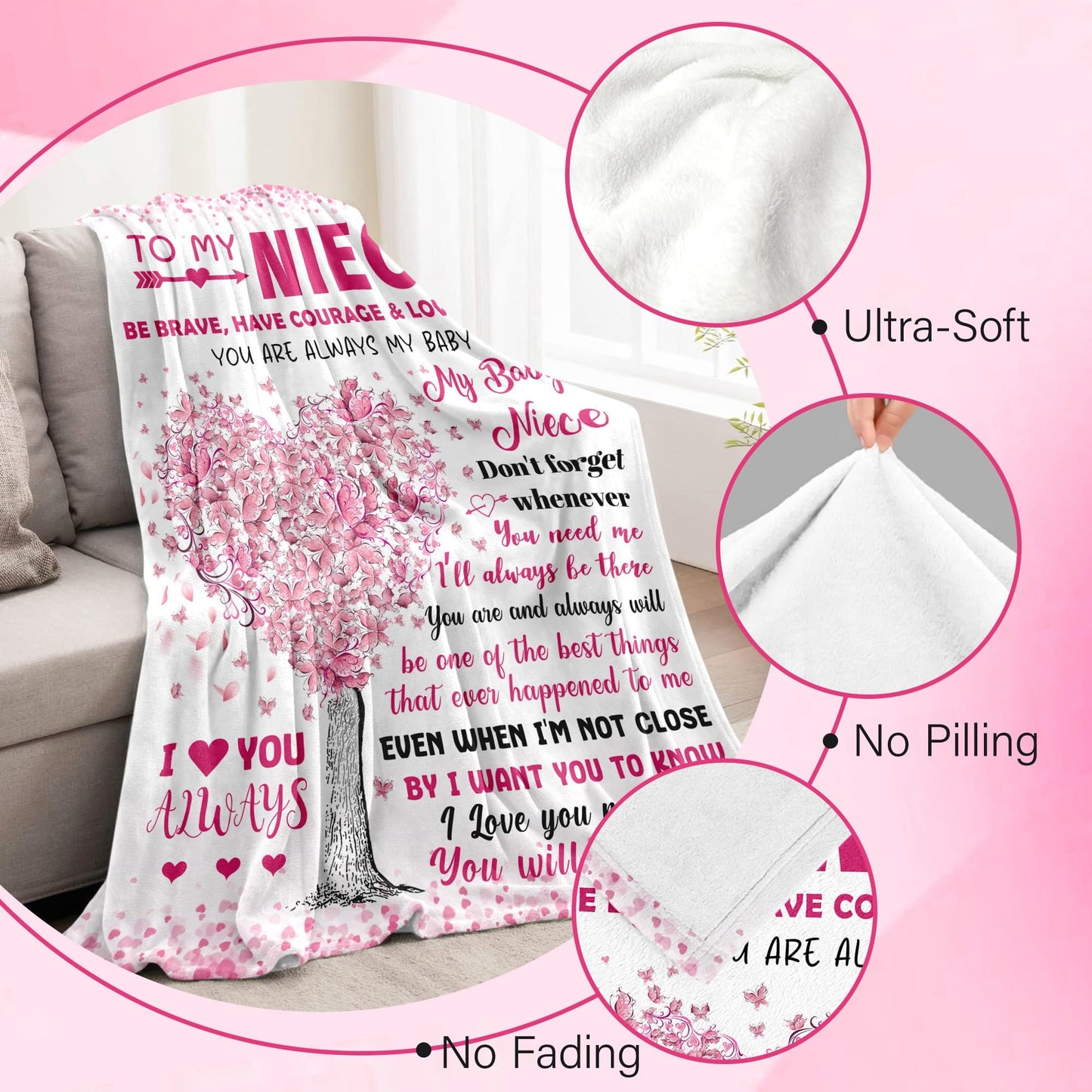 BAOERN Niece Gifts from Auntie - Niece Birthday Gifts - Christmas Graduation Present for Nieces - Gift for Teen Girls & Kids - Teen Girl Gift Trendy Stuff - to My Niece‘s Blanket 50"x60"