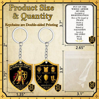 50PCS Christian Keychain Gifts for Men plus 50 Cards Transparent Bags Religious Key Chain Bulk Father's Day Party Gift Supplies