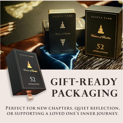 Wisdom of Buddha Oracle Cards | 55 Affirmation Pocket-sized Card Deck for Inner Peace and Clarity, Includes Hand-Illustrated Artwork by Alicia Tang and Sanskrit Mantra Amulet