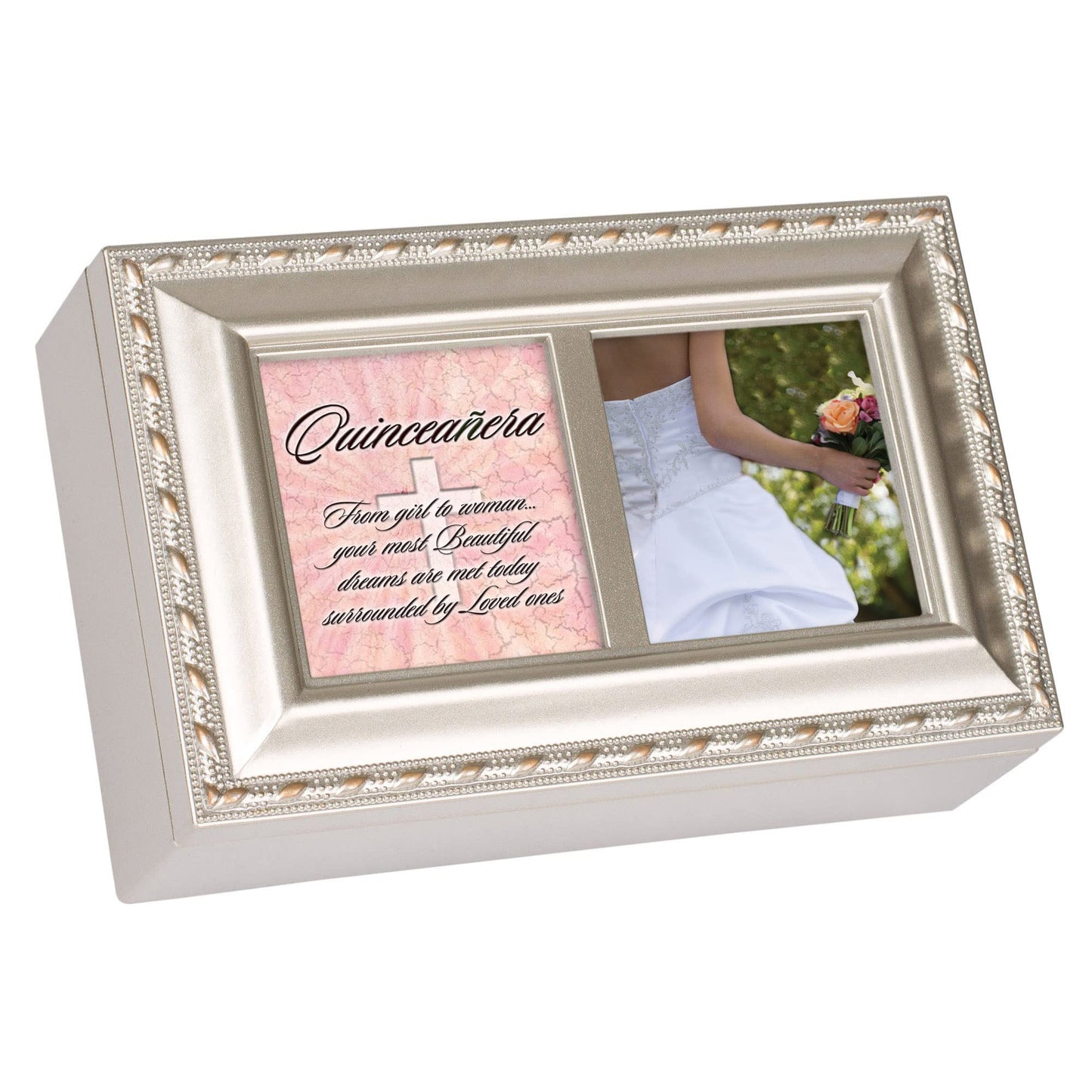 Cottage Garden Quinceañera from Girl to Woman Champagne Rope Trim Petite Music Box Plays Light Up My Life