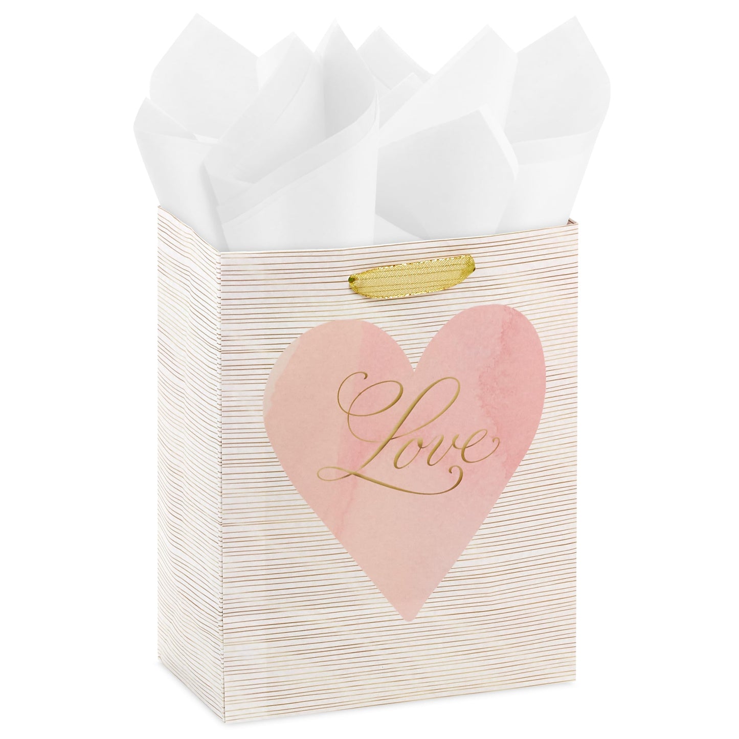 Hallmark 9" Medium Gift Bag with Tissue Paper (Love Pink and Gold Heart) for Valentine's Day, Weddings, Engagements, Bridal Showers