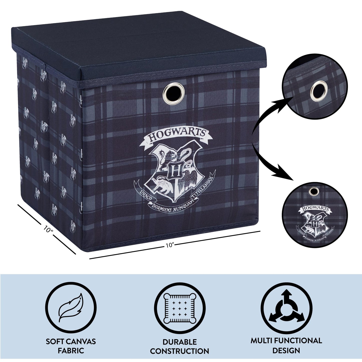 Harry Potter Collapsible Storage Cube with Removable Lid,10” x 10” x 10” Fabric Organizer Bin for Kids Bedroom, Closet or Playroom Décor