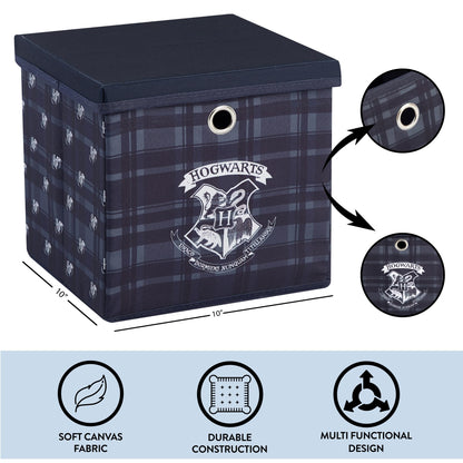 Harry Potter Collapsible Storage Cube with Removable Lid,10” x 10” x 10” Fabric Organizer Bin for Kids Bedroom, Closet or Playroom Décor