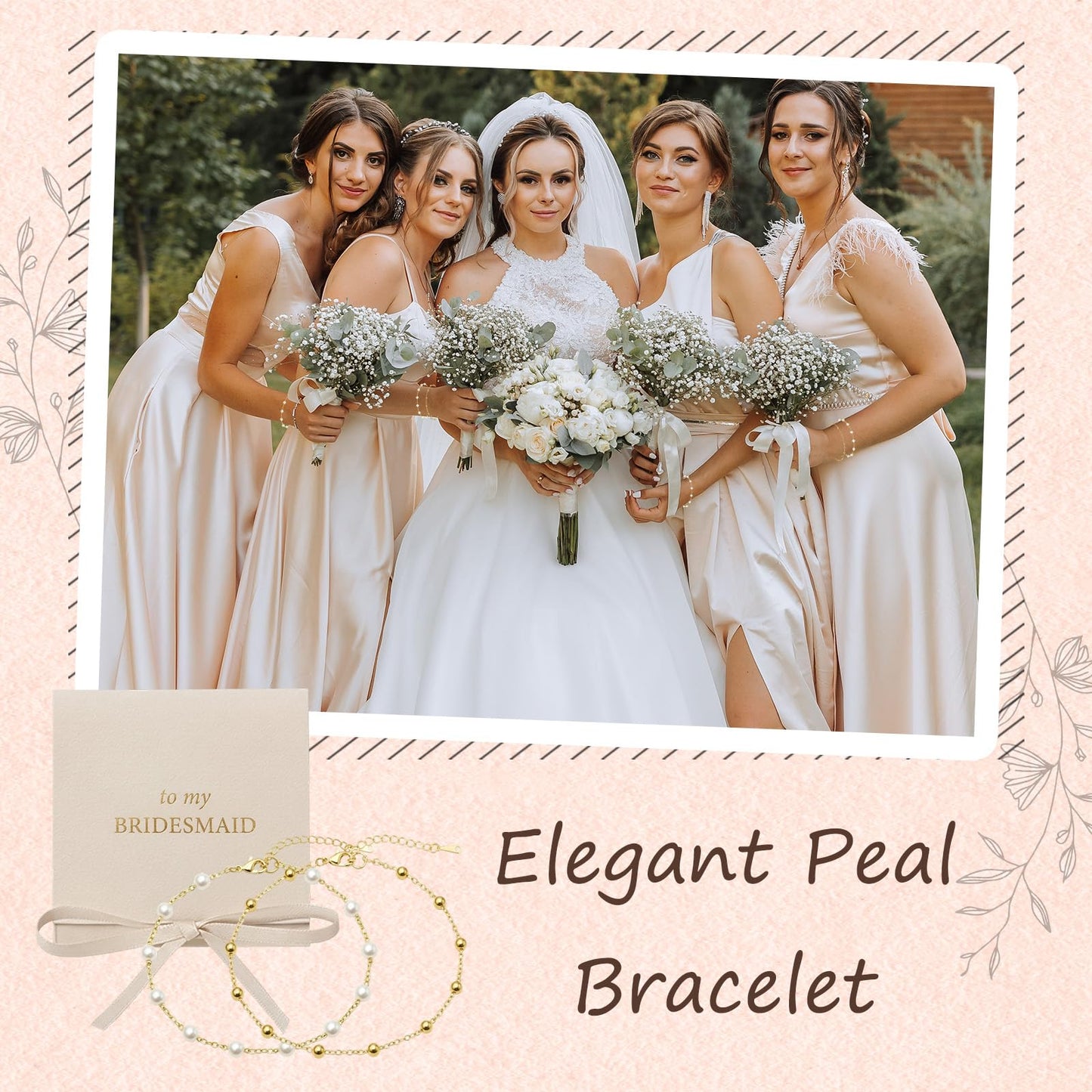 Dreamfox 24PCS 8 Set Bridesmaid Gift Pearl Bracelets for Women 18K Gold Bracelets Bulk Surgical Stainless Steel Bridesmaid Jewelry for Wedding Party Favor