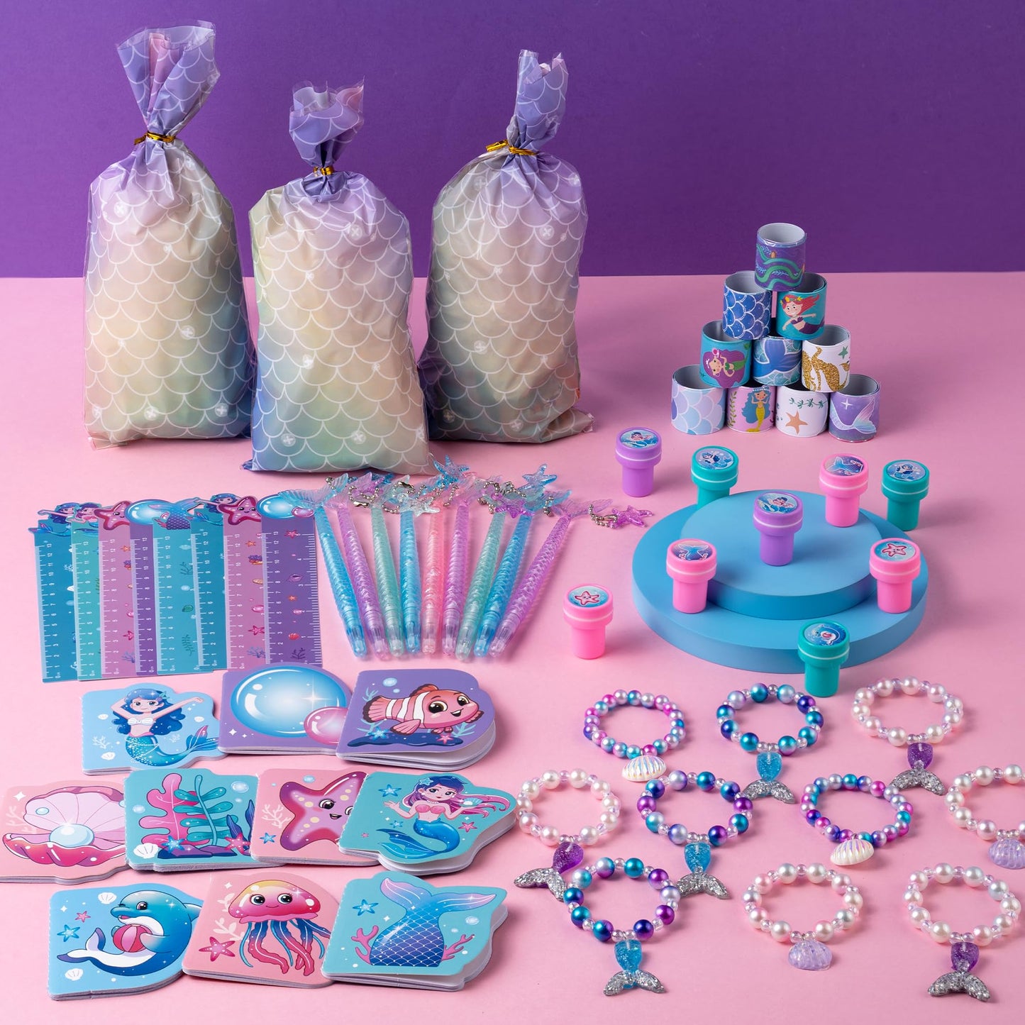 DMIGHT 110Pcs Mermaid Party Favors Including Stampers, Notebooks, Mermaid Party Decorations
