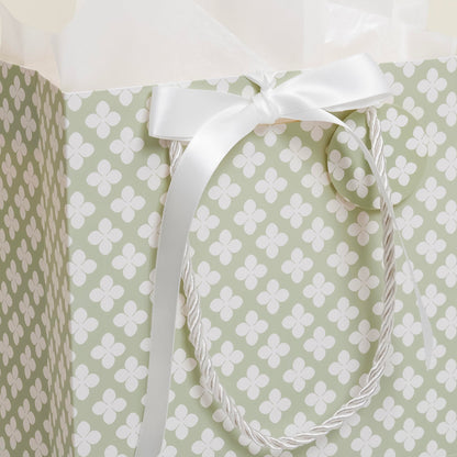 Crisky Sage Green Gift Bags Medium Size with Handles, Tissue Paper & Ribbon - 4 Pack 9"- Medium Gift Bags for Women Birthday Christmas Wedding Bridal Shower Graduation & New Year Gifts