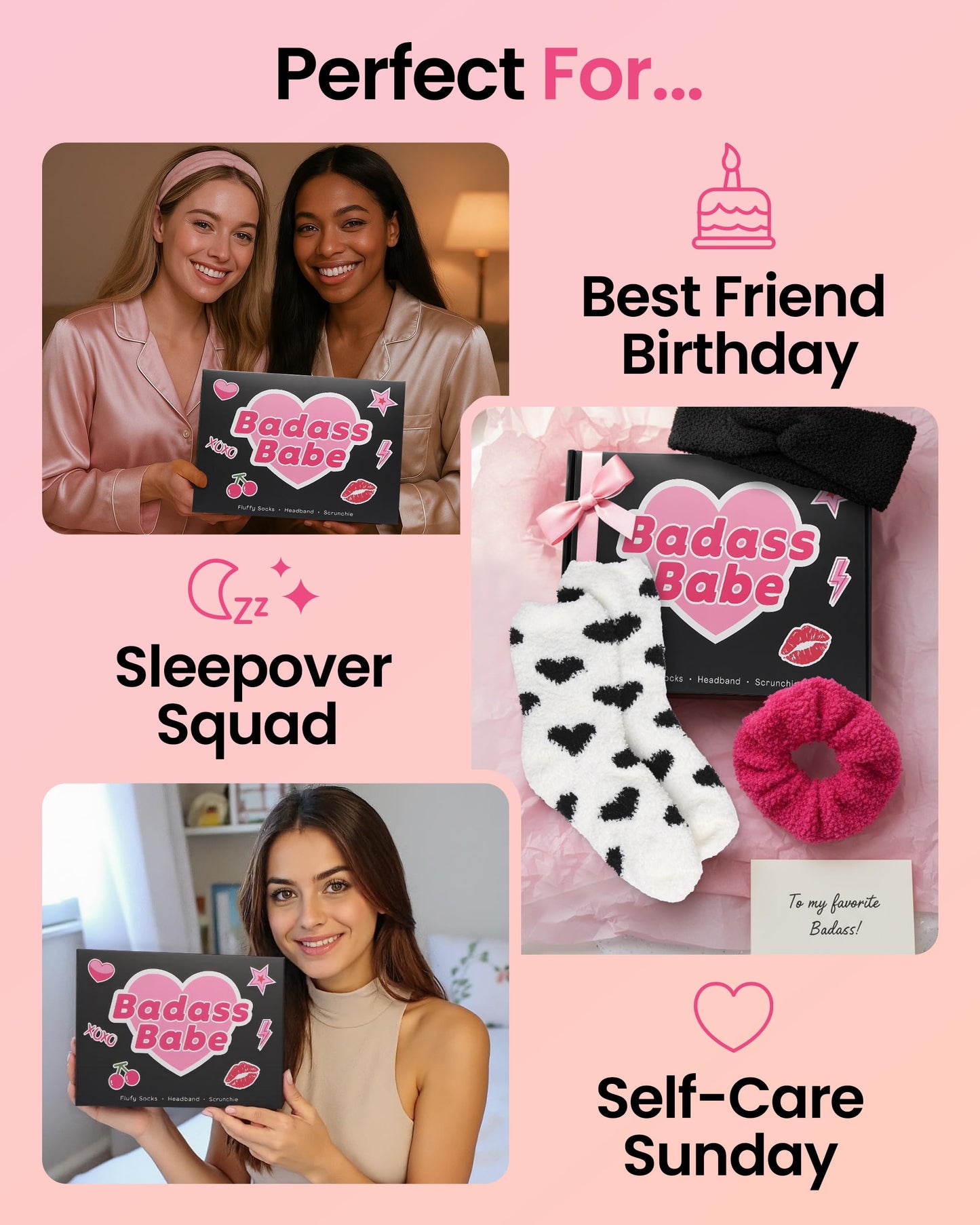 Lily England Cozy Gift Set for Women - Fluffy Socks, Headband, & A Scrunchie - Best-Friend Gifts, Sister Gifts for Sister & Christmas & Birthday Gifts for Her, Badass Babe Unique Gift