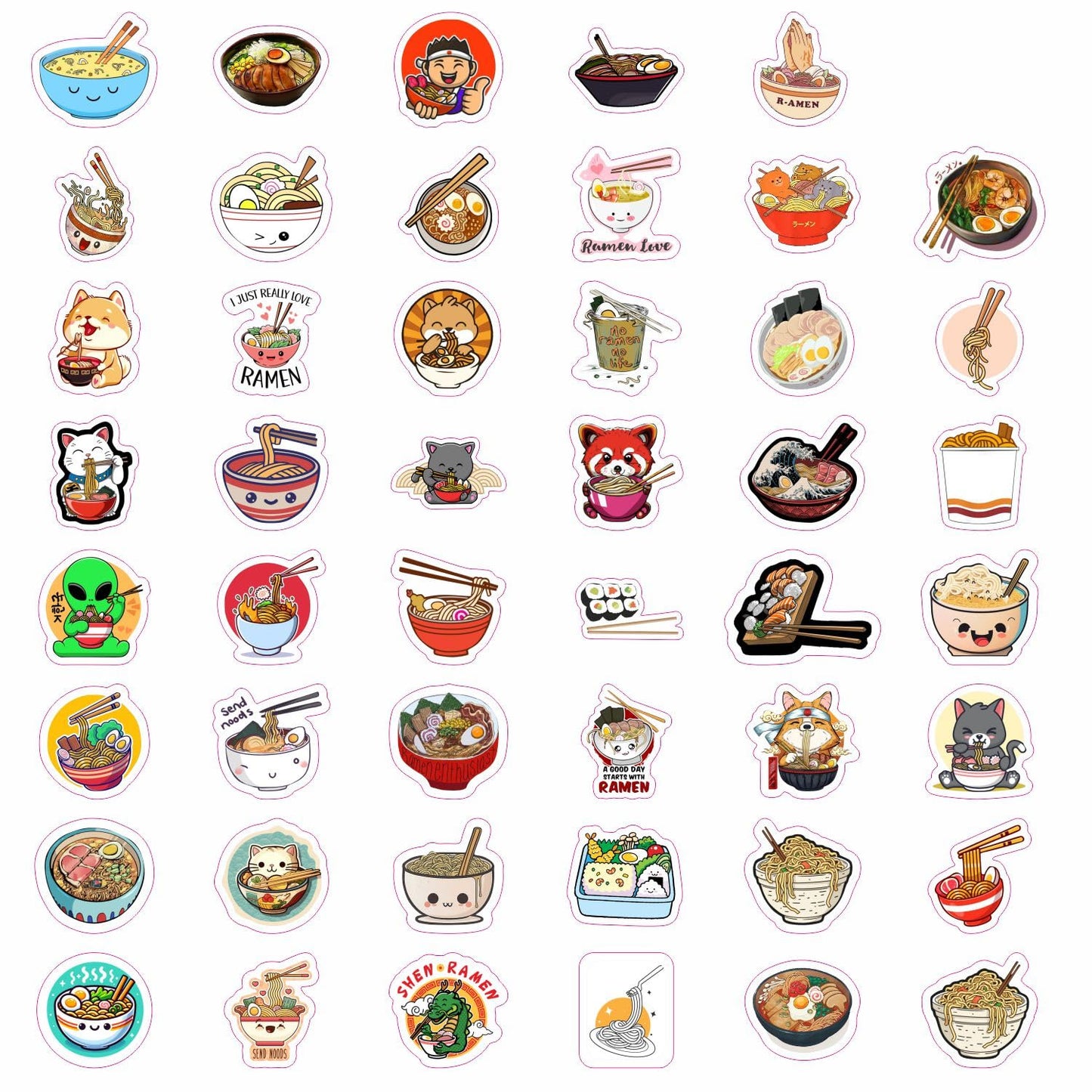 BulbaCraft Ramen Stickers for Water Bottle and Laptop - Foodie Party Supplies & Decorations, Waterproof Vinyl Noodle Decals, Cute Ramen Stickers Laptop Decals, Gifts for Women & Men