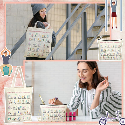 Shinylin 2 Pcs End of Year Physical Therapy Gifts Physical Therapist Tote Bag with Makeup Bag Occupational Therapy Appreciation Gifts Thank You Retirement Presents for Women Pt Pta Ot