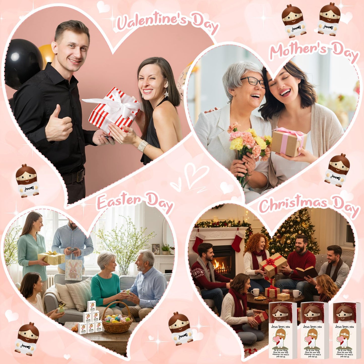 Wettarn 30 Sets Jesus Loves You Gifts Jesus Figures Stress Balls with Support Boxes for Christian Religious Church Stuffers Faith Desk Decor Christmas Valentines Day Party Favors
