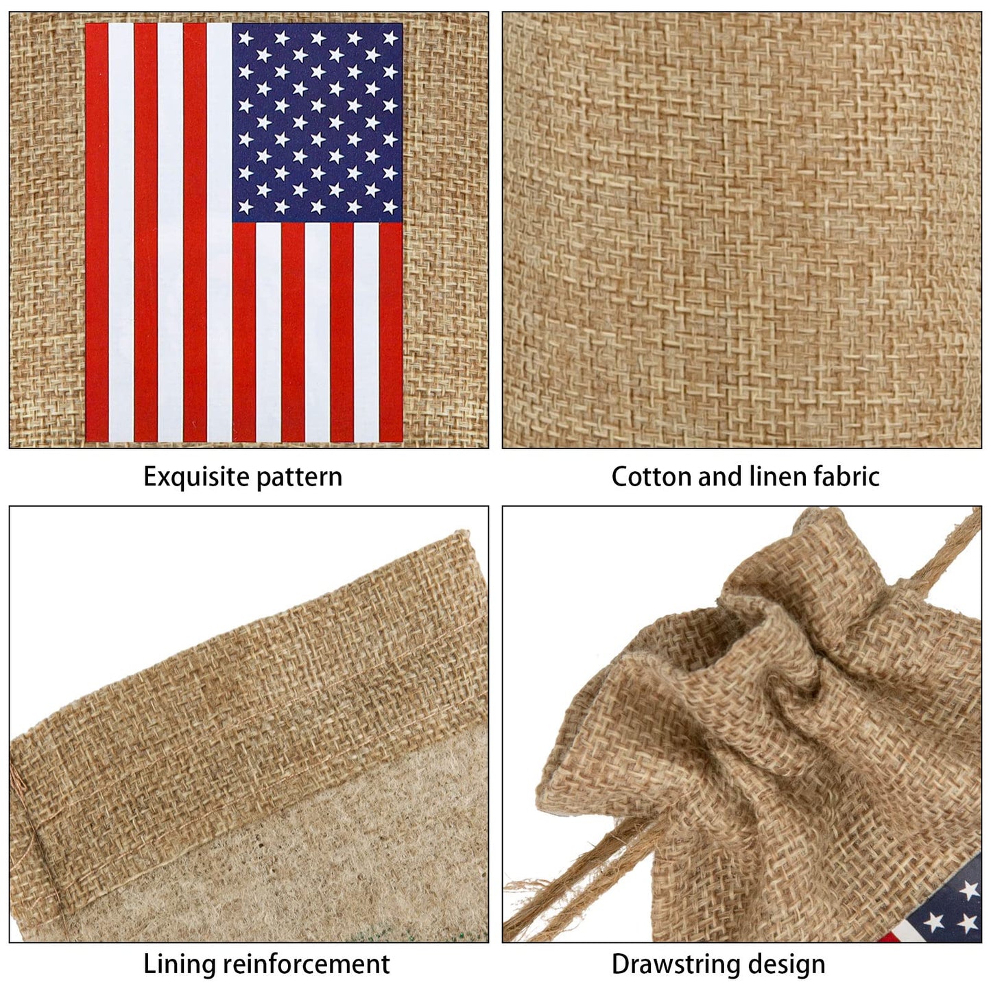 Whaline 20 Pcs 4th of July 250 Anniversary Burlap Drawstring Gift Bags Patriotic American Flag Treat Goodie Bags Pouch Bag for Independence Day Memorial Day Veterans Day Labor Day DIY Crafts Decor, 4 x 6"