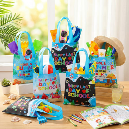 Cosblank 36 Pcs Summer Gift Bags Bulk, School's out for Summer End of Year Tote Bags with Handle, Non-woven Reusable Last Day of School Gifts for Students Classroom Beach Pool Tropical Party Favors